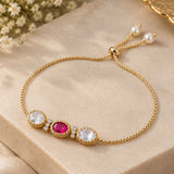 Gold Ruby & Kundan Trio Adjustable Slider Bracelet