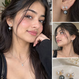 Crystal Bow and Tahitian Pearl Drop Earrings