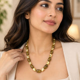 Smokey Amber & Gold Sculptural Bead Necklace