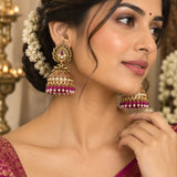 Antique Gold Peacock & Ruby Jhumka Earrings
