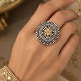 Dual-Tone Floral Mandala Granulated Ring