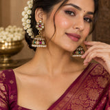 Gold Multi-Gemstone & Pearl Kundan Jhumka Earrings