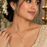 Emerald and Kundan Floral Pendant Set