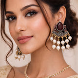 Maroon Stone Jhumka Earrings