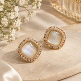 Square Opaline Rhinestone Halo Stud Earrings