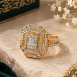 Gold Octagonal Crystal Cocktail Ring