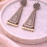 Long Moti Oxidised Jhumki