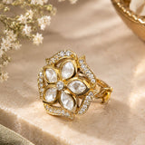 Gold Kundan Marquise Floral Cocktail Ring
