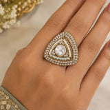 Gold Trillion Ruby & Micro-Pavé Double Halo Cocktail Ring