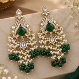 Emerald Green Gem and Pearl Waterfall Statement Earrings