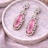 Rhodium Plated Cz Long Earring