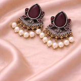 Maroon Stone Jhumka Earrings