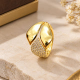 Dual-Leaf Pavé Cocktail Ring