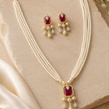 Ruby Crystal Multi-Strand Pearl Necklace Set