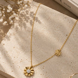 Gold Dual-Daisy Crystal Station Necklace