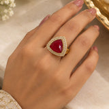 Gold Trillion Ruby & Micro-Pavé Double Halo Cocktail Ring
