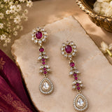 Gold Ruby & Uncut Kundan Tiered Drop Earrings