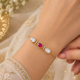 Gold Ruby & Kundan Trio Adjustable Slider Bracelet