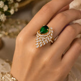 Bottle Green Teardrop Crystal Statement Ring