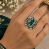 Oxidized Silver Emerald Ring