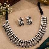 Oxidized Silver Coiled Spike & Stone Collar Set