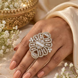 Gold Baguette Crystal Floral Statement Ring