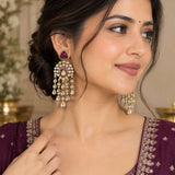 Rani Pink Gem and Kundan Waterfall Statement Earrings
