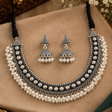 Oxidized Silver Pearl Cluster Hasli & Jhumka Set