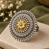 Dual-Tone Floral Mandala Granulated Ring