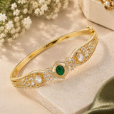 Gold Emerald & Micro-Pavé CZ Filigree Bangle Bracelet