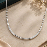 Silver Curved Bar Crystal Necklace