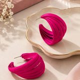 Chunky Matte Hot Pink Ribbed Open Hoop Earrings