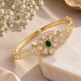 Gold Emerald & Uncut CZ Floral Star Bangle
