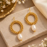 Gold Pearl Hoop Earrings