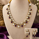 Kundan and Magenta Gem Necklace Set