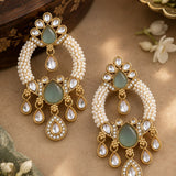 Mint Green Gem and Pearl Chandbali Earrings