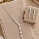 Silver Graduated Crystal Lariat Necklace Set