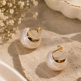 Marbled Pearl Huggie Earrings