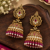 Antique Gold Peacock & Ruby Jhumka Earrings