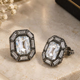 Emerald-Cut Crystal Halo Studs