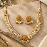 Gold Multi-Strand Pearl & Floral Medallion Choker Set