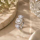 Black Rhodium Crystal Three-Stone Ring