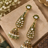 Mehendi Green Kundan Long Jhumka Earrings