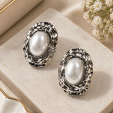 Oval Pearl Stud Earrings