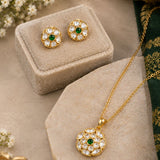 Emerald and Kundan Floral Pendant Set