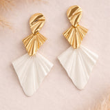 Gold & White Geometric Earrings