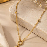 Gold Dual-Chain Ring & Heart Charm Necklace