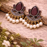 Maroon Stone Jhumka Earrings
