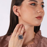 Blue HandCrafted Rhodium Plated Cz Stone Ring