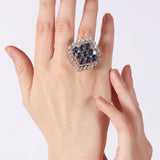 Blue HandCrafted Rhodium Plated Cz Stone Ring